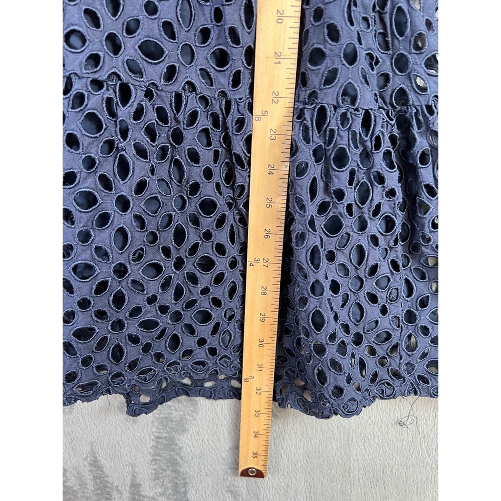 J Crew Tiered Embroidered Eyelet Dress Medium Navy Blue Mini Popover - Picture 5 of 10